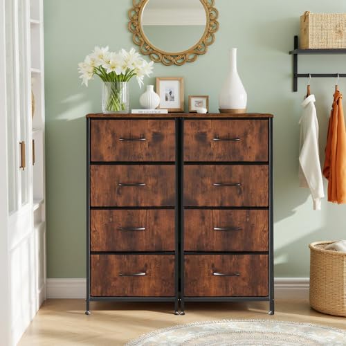 4 Drawers Dresser for Bedroom Fabric Storage Tower with Wooden Top | Steel Frame Tall Chest of Drawers for Closet, Entryway, Dorm, Brown