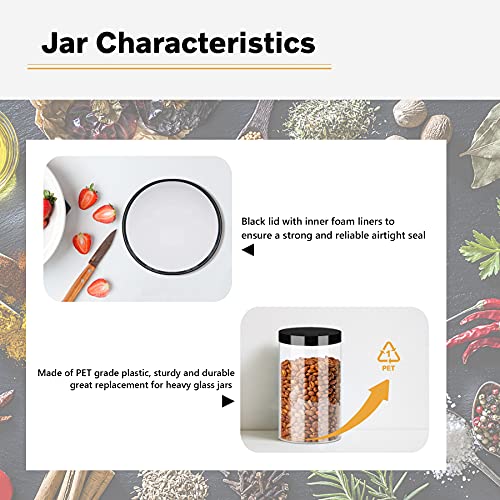 Clear Plastic Jars 32oz 12Pack Big Round PET Plastic Containers with Black Screw On Lids Reusable Empty Storage Jars with Lid Clear Containers for Household and Kitchen Organizing