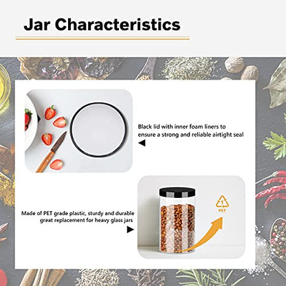 Clear Plastic Jars 32oz 12Pack Big Round PET Plastic Containers with Black Screw On Lids Reusable Empty Storage Jars with Lid Clear Containers for Household and Kitchen Organizing