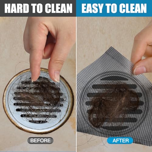 2 Pack 4 Inch x 33 ft Linear Shower Drain Hair Catcher Screen Disposable Adhesive Cutable Mesh Shower Drain Cover Stickers for Linear DIY Floor with Removal Tool for Bathroom Kitchen Bathtub