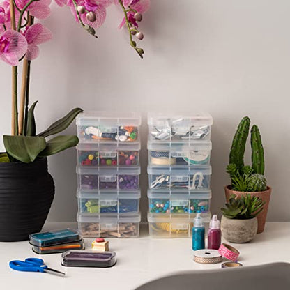 IRIS USA Clear Cases |Made in USA| Plastic Box Organizers (10-Pack)- Small | Bead Storage Organizing Containers with Snap Lid for Arts, Crafts, Ephemera, Stickers, & Dance Cheer