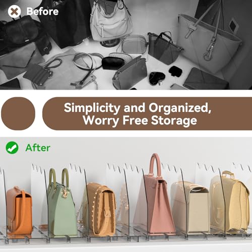 SOYO Adjustable Shelf Dividers for Closet, Purse Organizers for Bag, Clear | Acrylic Handbag Storage Pocketbook Organizer, Bookshelf Separators for Bedroom Armoire Wardrobe Office Cabinet