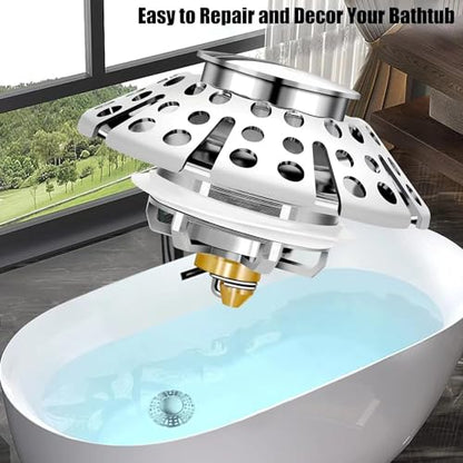 Anlige Bathtub Drain Stopper, Pop Up Tub Stopper with Hair Catcher, Bathtub Plug and Cover with Strainer, Universal for 1.5 to 1.8in Tub Drain