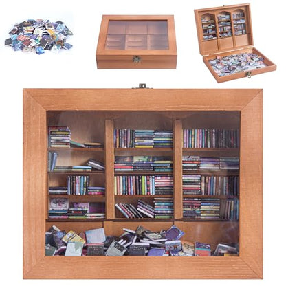 Anxiety Bookshelf Mini Books with 340 Minibooks Portable Bookshelf,Stress-Relief Booksshelf Organizer with Anxiety Quotes,Small Decorative Shelf for Home/Office Desk (Mini Book Display)