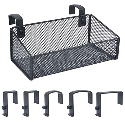 Bedside Caddy Hanging Storage Basket Beside Shelf Metal Organizer for Collage Dorm Bunk Bed,Hospital Bed,Baby Bed - Bedroom Essentials for Magazine,Remote Control,Phone,Drinks (Black)