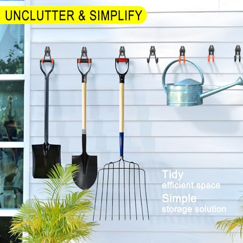 6 Pack Garage Hooks Heavy Duty Storage Organizer Wall Mount Power and Garden Tool Hangers, for Hanging Ladders, Ropes, Hose, Bulk Items