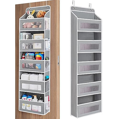 JARLINK Over the Door Organizer for Bedroom, Pantry, Bathroom, 5 Shelf Grey | Anti-Tilt Design, 44 lb Load Capacity, Hanging Door Organizer with 5 Large Capacity Pockets, Behind Door Storage for Nursery