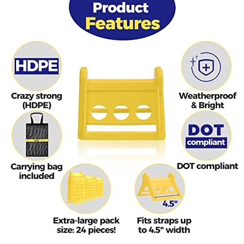 24 Pack Edge Corner Protector With Carrying Case for Flatbed Cargo Load Truck Shipping - 4'' x 6'' Winch Ratchet Straps Plastic Protectors Yellow