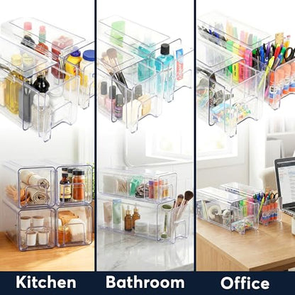 Sorbus Large Clear Stackable Storage Drawers – 2-Pack Plastic Organizer Bins with Handles – Pull-Out Stackable Drawers for Bathroom Closet, Medicine, Cabinet, Pantry Storage, Baby Bottle Organizer