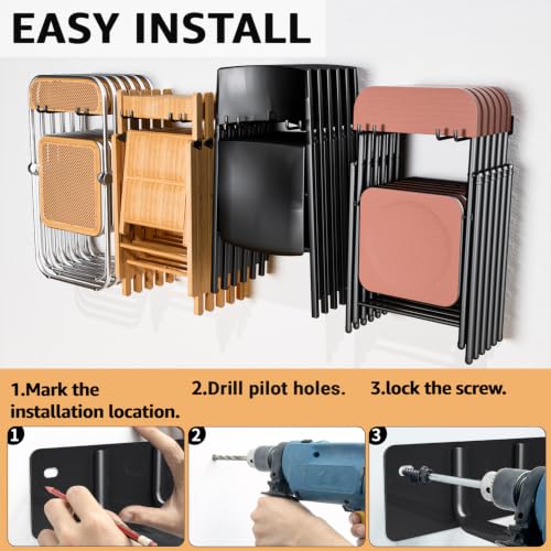 YYR Folding Chair Storage Rack, Garden Tool & Foldable Chairs Organizer Hangers for Garage Organization, Lawn, Beach, Camping, Yard Chairs Hooks Wall Mount, Soild Metal Max Load 240 LBS - 2 Pack