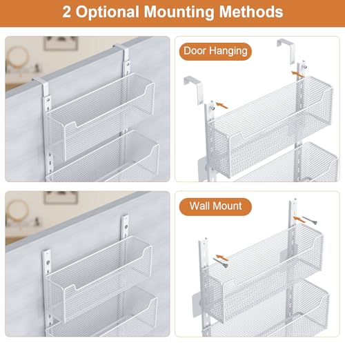 VyGrow Over The Door Organizer, Metal Door Organizer Hanging with 5 Adjustable Baskets and Coat Hook, Behind The Door Storage for Bedroom Closet Bathroom Pantry Cabinet Kitchen, White