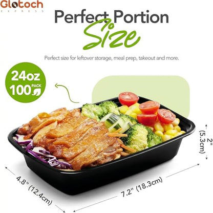 Meal Prep Containers 24oz-100 Pack (200-Piece) Reusable Food Storage Containers with Lids Microwave, Freezer, Dishwasher Safe - Leakproof & BPA Free Durable Plastic Bento Box for To Go Take Out