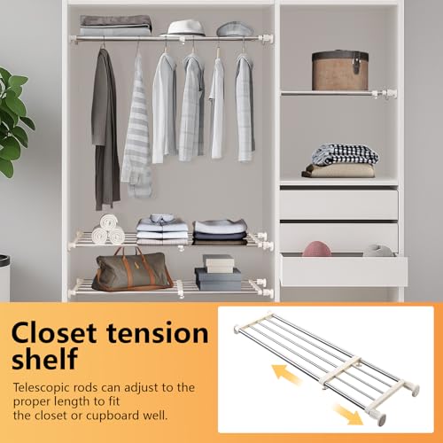 BAOYOUNI Tension Closet Shelf, Adjustable Storage Rack Separator | Wardrobe Cupboard Divider Organizer Rod for Kitchen Bathroom Bedroom, 23.62-39.37 Inch