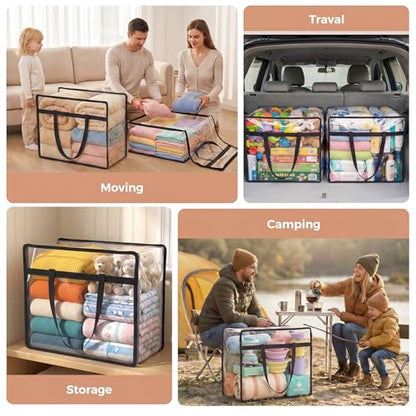6 Pack Clear Storage Bags for Clothes, 45L Closet Organizers and Storage | Plastic storage with zipper and handle, moving bags, under-bed storage, closet organizer for blankets, comforters, toys
