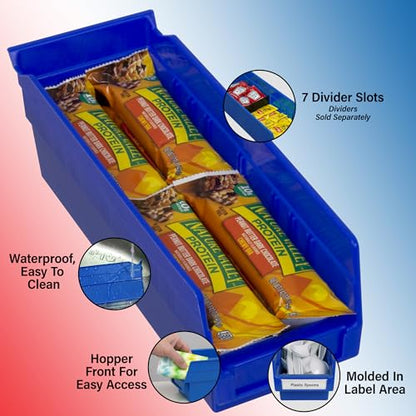 30120 Heavy Duty Plastic Shelf Bins, 12"x 4"x 4",... (Blue | Plastic)