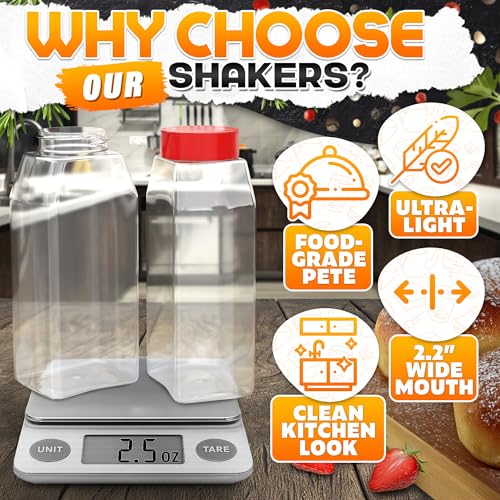 Large Seasoning Shaker Set of 2, 32 Oz Airtight Wide Mouth, Dual Lid