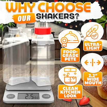 Large Seasoning Shaker Set of 2, 32 Oz Airtight Wide Mouth, Dual Lid