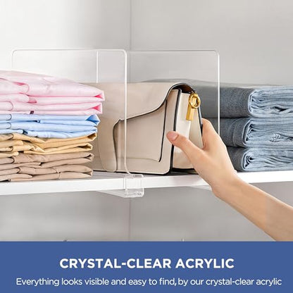 6 Pack 12 Inches [Extra Tall Version] Clear Shelf Dividers for Organization, Acrylic Closet Shelf Vertical Shelves Organizer for Bedroom, Office and Kitchen