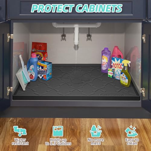 Waterproof Under Sink Mat 34" x 22", Silicone Mat Kitchen liner | BPA-Free Silicone Mat with Raised Lip Protects Cabinets from Leaks, Versatile Home Organizer for Bathroom, Pets, Boots, Floor