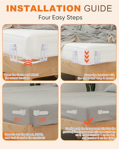 White Bear Bed Sheet Holders for Corners 4 Foldable Sheet Holders | Heavy-Duty Fitted Sheet Holder Grippers with Locks, Easy Install Bed Sheet Holder Clips for Mattress Edge Protection