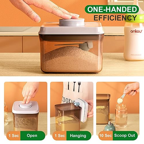 One-Push Formula Container, 2300ml Formula Dispenser with Scoop and Scraper, Milk Powder Container with Lids, BPA-Free Airtight Food Storage Container 1000g Large Capacity,Dark Brown, Rectangle