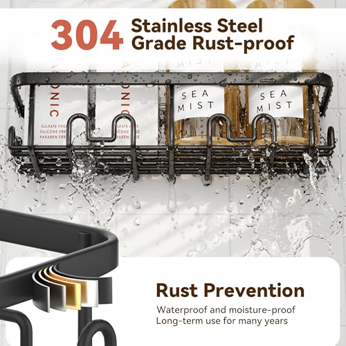 Shower Caddy Adhesive, 100% Rustproof Shower Organizer, Large Capacity Shower Shelves for Inside Shower, No Drill Shower Storage for Home (2 Pack Black)