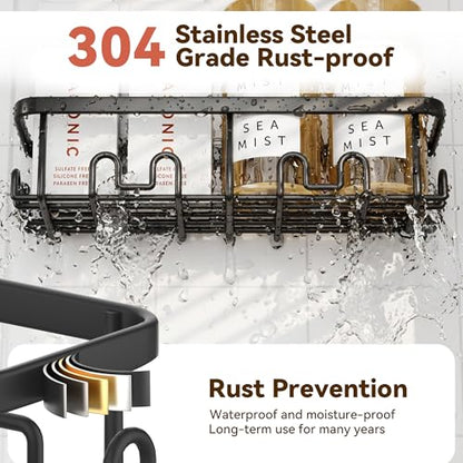 Shower Caddy Adhesive, 100% Rustproof Shower Organizer, Large Capacity Shower Shelves for Inside Shower, No Drill Shower Storage for Home (2 Pack Black)