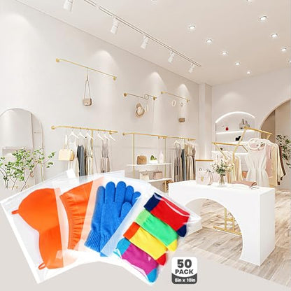Swimsuit Organizer Bags - 50 Pack 8x10 Inch Clear Zipper Storage Bags | Waterproof Reusable Travel Packing Bags for Clothes, Underwear, Socks, Toiletries