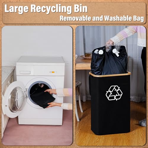 efluky Recycling Bin for Kitchen 26 Gallon, 100L Recycle Bin with 2 Removeable and Reusable Inner Bag, Large Recycling bin with lid for Bottle Can Plastice Stickers (Black)