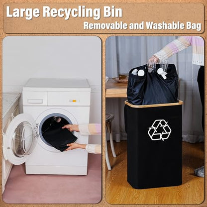 efluky Recycling Bin for Kitchen 26 Gallon, 100L Recycle Bin with 2 Removeable and Reusable Inner Bag, Large Recycling bin with lid for Bottle Can Plastice Stickers (Black)