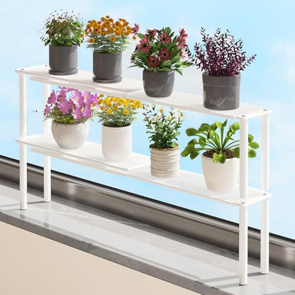Expandable Window Shelf for Plants Kitchen Sink Organizer,White | 2 Pack, Stackable, Narrow Shelves, Kitchen Countertop Holder, Mesh Design, Slim Design, Load Capacity: 22 lbs, Elegant look
