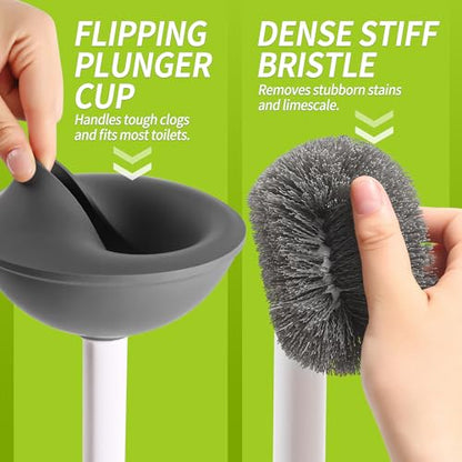 Toilet Brush and Plunger Set Hidden | S-Shaped Toilet Brush Plunger Combo, Perfect for Homes, Apartments & Bathrooms