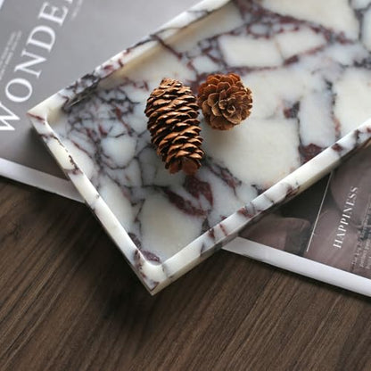 100% Natural Marble Tray, 10"x5" Calaccata Viola Vanity Tray | Luxury Marble Decorative Tray, Small Hand Towel Tray Holder Organizer, Hand-Polished, Easy to Clean, Natural Stone Tray