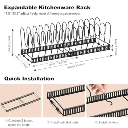 Housolution Pot and Pan Lid Organizer Holder Storage Rack, Black | 12"-23" Expandable, 14 Adjustable Dividers, Sturdy Metal Construction, Easy Assembly