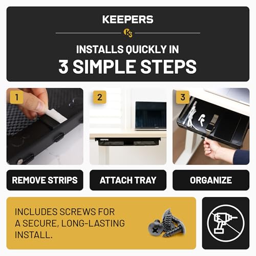 KEEPERS - Under Desk Drawer Slide Out – Metal Under Desk Storage Drawer for Office, Home, RV, Kitchen – Slim Under Table Drawer Attachment with Easy DIY Mount - Under Desk Organizer - 13x10x2.5In