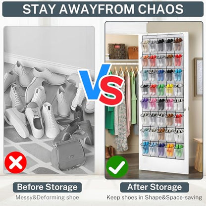 40 Large Mesh Pocket Over the Door Shoe Organizer,Hanging Shoe Rack for Door,Hualleko Shoes Organizer Hanger with Large Capacity, Shoes Storage Holder Sturdy Non-woven Fabric - Stores 20 Pairs (White)