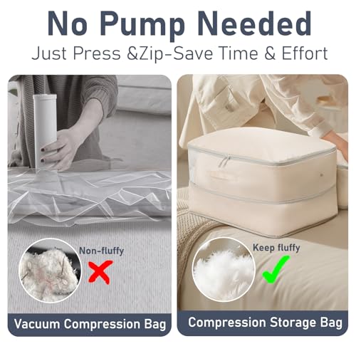 DIMJ Comforter Storage Bag 6 Pack - Blanket Storage Organizer Compression Bags, Large Capacity Ultra Space Saving Self Compression Organize for Bedding, Pillow, Duvet, Sheet Storage with Zipper Window