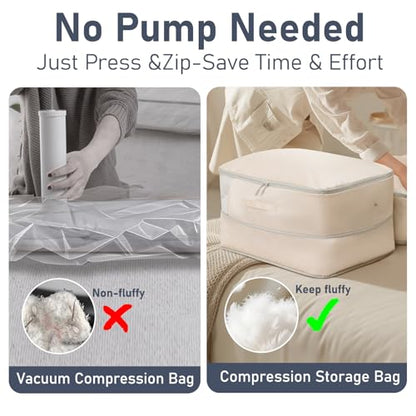 DIMJ Comforter Storage Bag 6 Pack - Blanket Storage Organizer Compression Bags, Large Capacity Ultra Space Saving Self Compression Organize for Bedding, Pillow, Duvet, Sheet Storage with Zipper Window