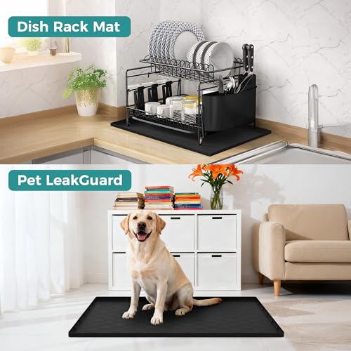 URMONA Under Sink Mat for Kitchen Waterproof, 34" x 22" Silicone Under Sink Mat for Shelf Liner Organizer, Cabinet Sink Protector Under Sink Liner for Bottom Kitchen, Bathroom(Light Grey)