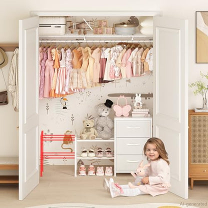 Expandable Closet Organizers and Storage, White Fabric Storage Dresser, 3 Drawer Dresser, Clothes Shelves for Kids, Purse Organizer Small Shoe Rack for Closet Bedroom(31.29~43.42 in)