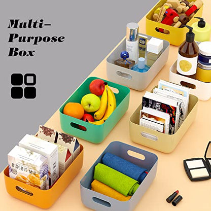 OWill 7 Pack Plastic Storage Bins, 4.2L Small Organizer Baskets with Handles, Pantry Cabinet Bathroom Classroom Storage Containers, Colorful Shelf Bins for Home Kitchen Closet Organization