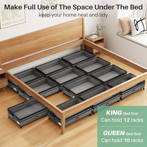 Kitstorack Under Bed Storage with Wheels 2Pack Height-adjustable Under Bed Storage Containers,Under Bed Shoe Storage Organizer with Clear Window&Label, Suitable for Clothes Storage, Gray