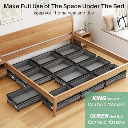 Kitstorack Under Bed Storage with Wheels 2Pack Height-adjustable Under Bed Storage Containers,Under Bed Shoe Storage Organizer with Clear Window&Label, Suitable for Clothes Storage, Gray