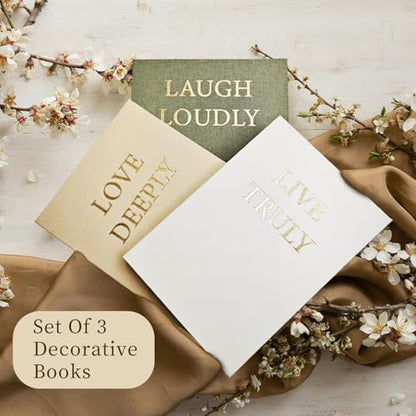 Aesthetic Decorative Books, Set of 3 Linen Faux Books for Decoration | Fake Book Boxes with Storage Space, No Assembly Required, Modern Decor for Shelves Coffee Table Living Room