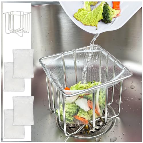 Kitchen Sink Strainer with Sink Basket Holder and 200 Strainer Net Bags | Food Catcher with drain filter Mesh bag,Meshmate Waste Rack Trash Catcher for Leftovers.