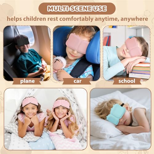 Kids Sleep Mask, 3D Contoured Eye Mask for Sleeping, Soft Sleeping Mask for Kids with Adjustable Strap, Blackout Eye Cover Travel Sleep Mask for Boys & Girls
