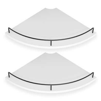 Corner Floating Shelves, Rustic Brown Wood, Set of 2, Wall Mount Storage with Guardrail for Bathroom Kitchen Living Room (White)
