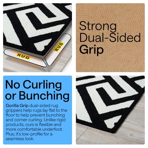 GORILLA GRIP® Rug Gripper Pads, 12 pc Reusable Double-Sided Stickers Keep Area Rugs Corners Flat, Grips Hardwood, Tile and Laminate Floors, Renter Friendly, Holds Down Carpet in Place, Home Décor