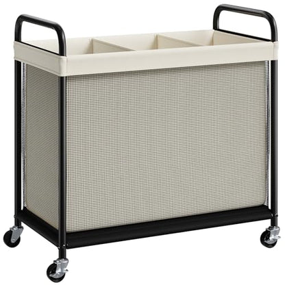 Laundry Hamper 3 Section, 120L Rolling Laundry Sorter with Wheels | Removable Washable Liner Bags, Sturdy Steel Frame and Metal Handle, 3 Compartment Clothes Organizer for Laundry Sorting