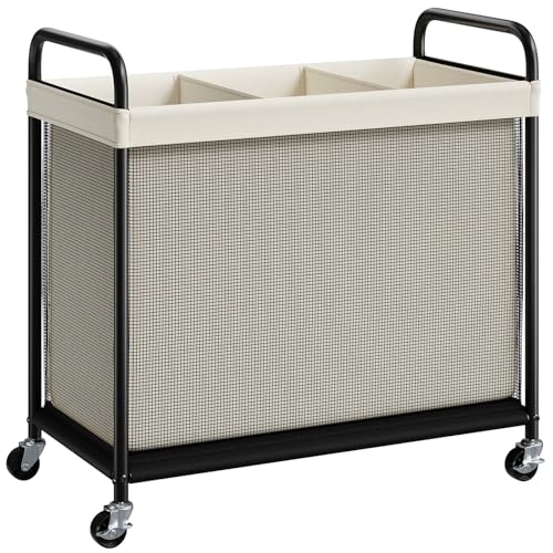 Laundry Hamper 3 Section, 120L Rolling Laundry Sorter with Wheels | Removable Washable Liner Bags, Sturdy Steel Frame and Metal Handle, 3 Compartment Clothes Organizer for Laundry Sorting